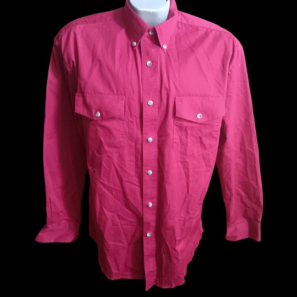 Vintage Large Cowboy Shirt 1990s Wrangler Button Down Collar Burgundy/Red